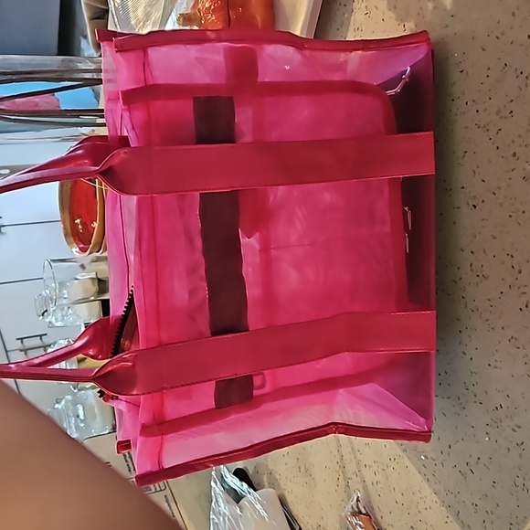 The Tote Bag Beach Pink Bag Mesh Clear Tote - Picture 9 of 11